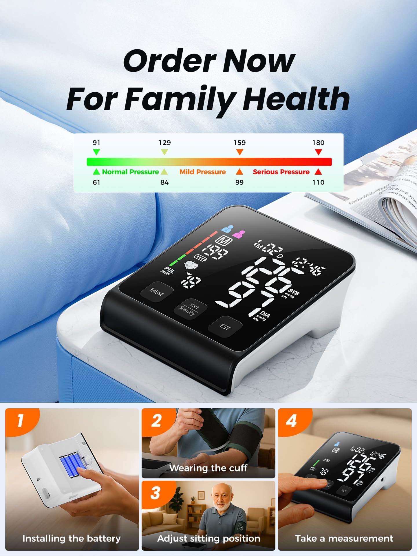 WAMELPRI FDA-Cleared Blood Pressure Monitor, FSA&HSA Eligible Home & Travel BP Machine, Adjustable Wide-Range Cuff for Seniors & Pregnancy, Stores Previous Readings, Accurate Daily Health Tracking