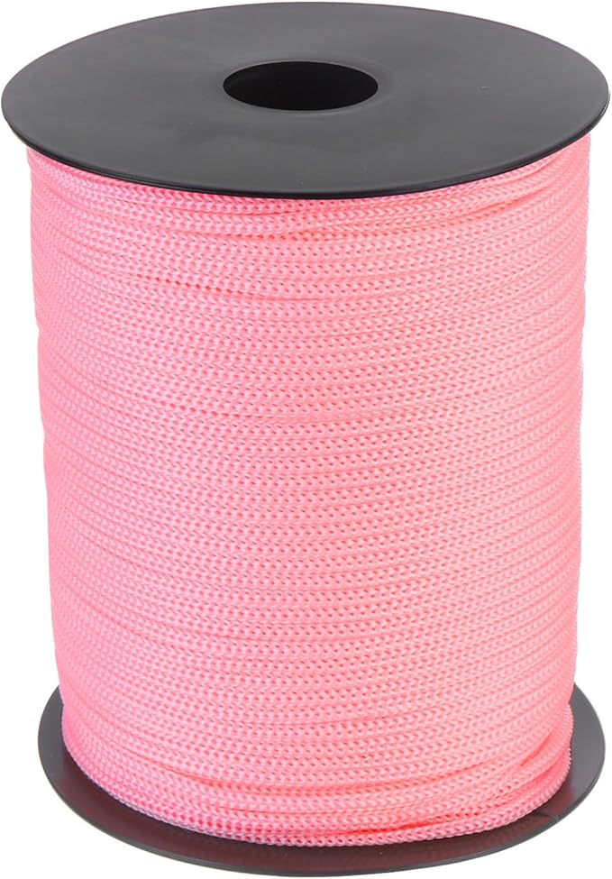 MECCANIXITY 1/8 Inch Polypropylene Rope Braided Ropes, 328ft Nylon Rope Hollow Utility Cord for Clothesline, Camping, Hiking, Outdoor, Pink