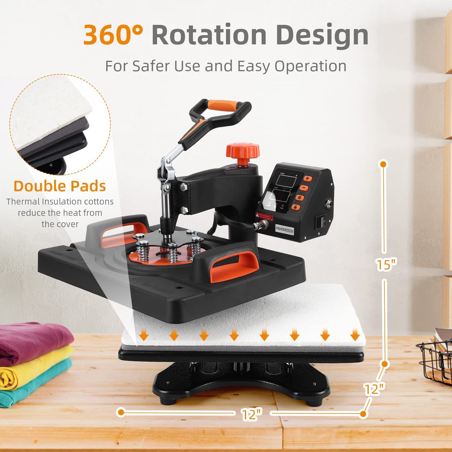 KOKEBREN 6 in 1 Heat Press Machine 12x15 Inch 360-Degree Swing Away Digital T Shirt Pressing Machine Multifunction Heat Transfer Sublimation Combo for T Shirts Mugs Hat Plate Cap