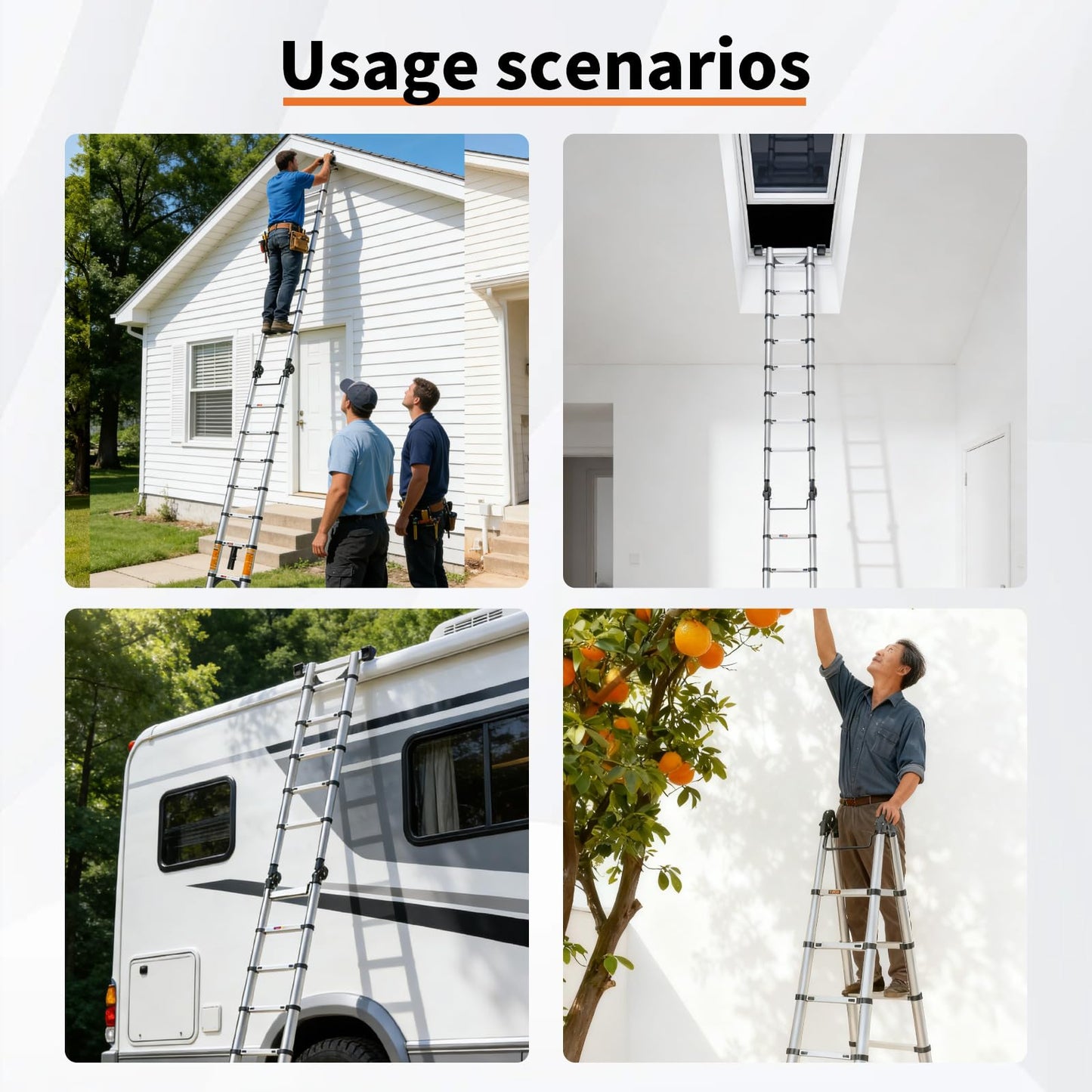Telescoping Ladder A Frame,Telescopic Ladder for Home, Roof, RV，12.5 Ft Aluminum Extension Ladder with Balance Bar,Wheels and 2 Triangle Stabilizers，330 lb Capacity (12.5FT-A Frame PRO)