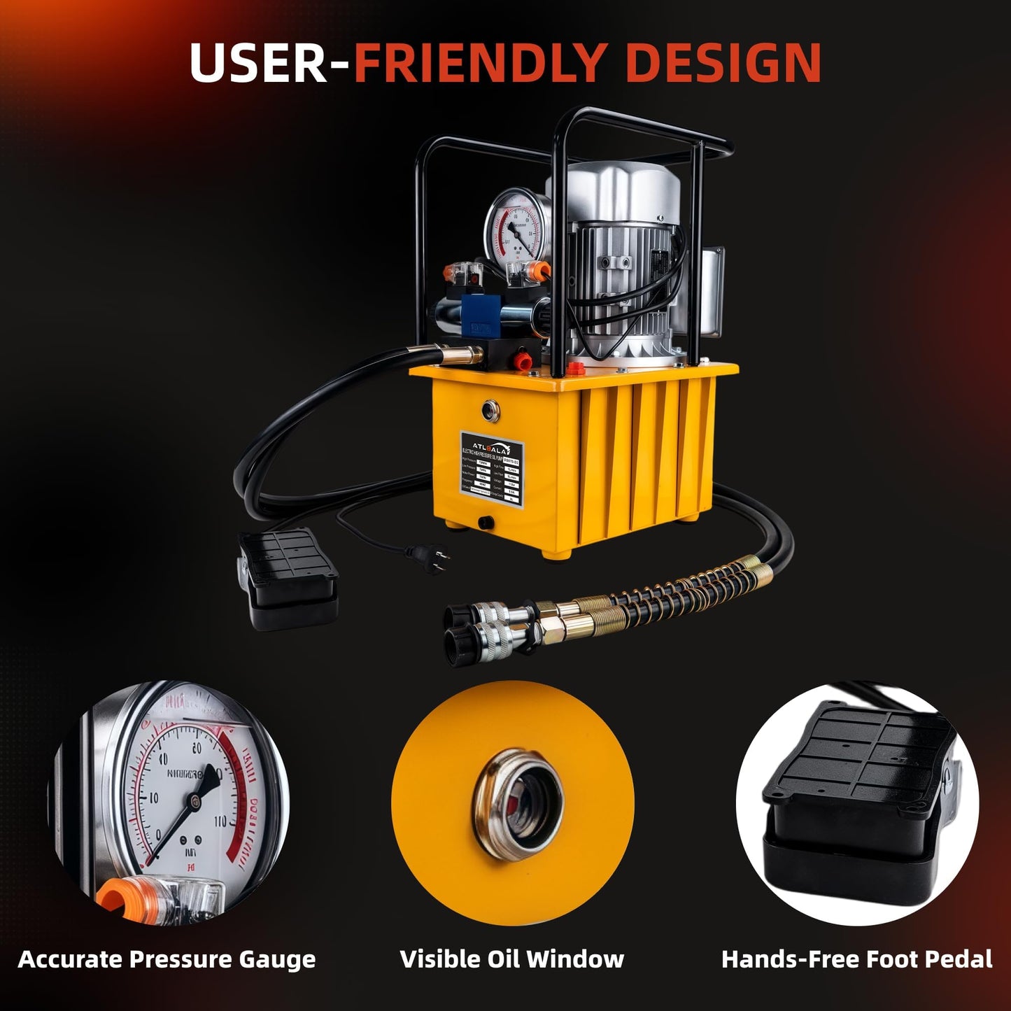 Electric Hydraulic Pump Double Acting 8.4 Quart (2.1 Gallon) Hydraulic Power Unit, 750W 110V Portable Hydraulic Pump with Solenoid Valve, 10000 PSI for Jack, Punching and Bending Machines