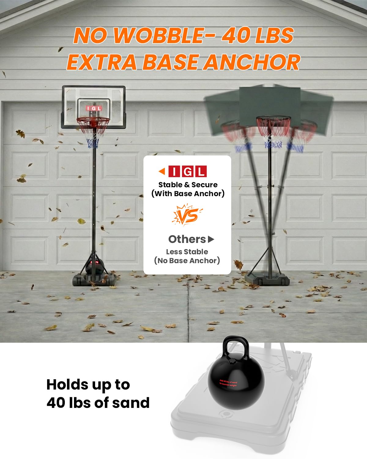 IGL Kids Basketball Hoop Outdoor | 4-8.5ft Adjustable Height | 33" Shatterproof Backboard | Fillable Base & Extra Anchor | Portable Goal w/Wheels for Backyard Driveway | Gift for Kids Teens Youth