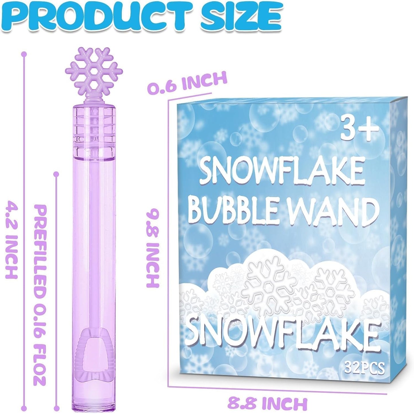 Skiennix 32 Pcs Snowflake Bubble Wands - Colorful Mini Party Favors for Kids | Winter-Themed Fun