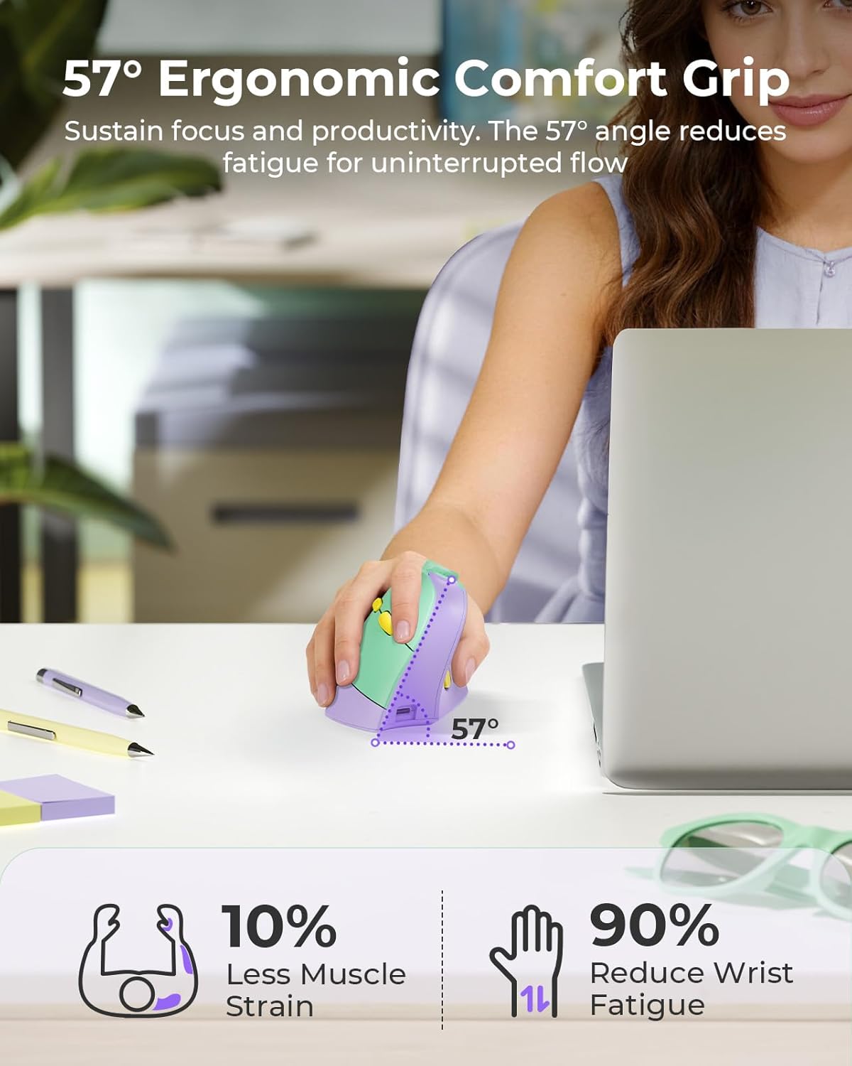 seenda MOU-302 1000/1600/2400 3 Ergonomic Mouse Wireless, Bluetooth Vertical Mouse Rechargeable, Volume Knob, Quiet