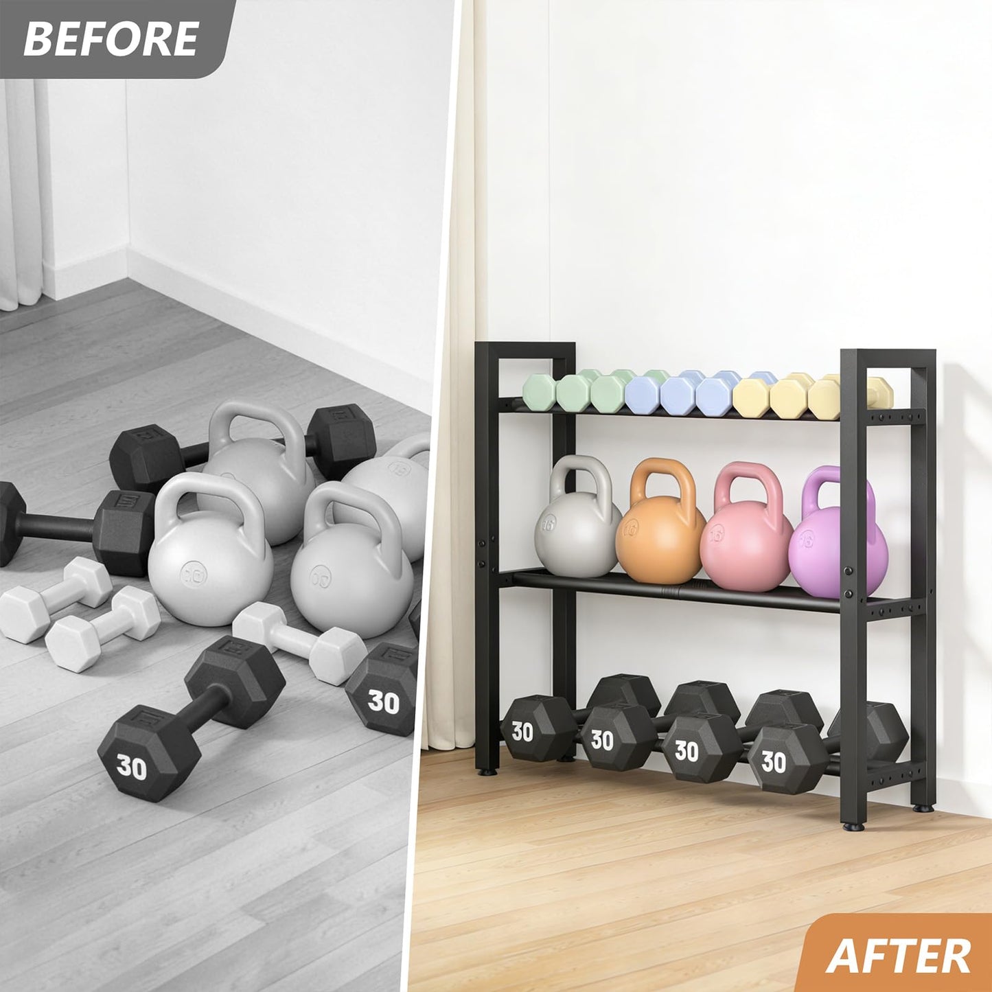 Dumbbell Rack Stand Only, Weight Rack for Home Gym, Heavy-Duty Kettlebell Rack, 3 Tier Adjustable Weight Storage Racks, Space-Saving Home Gym Organizer
