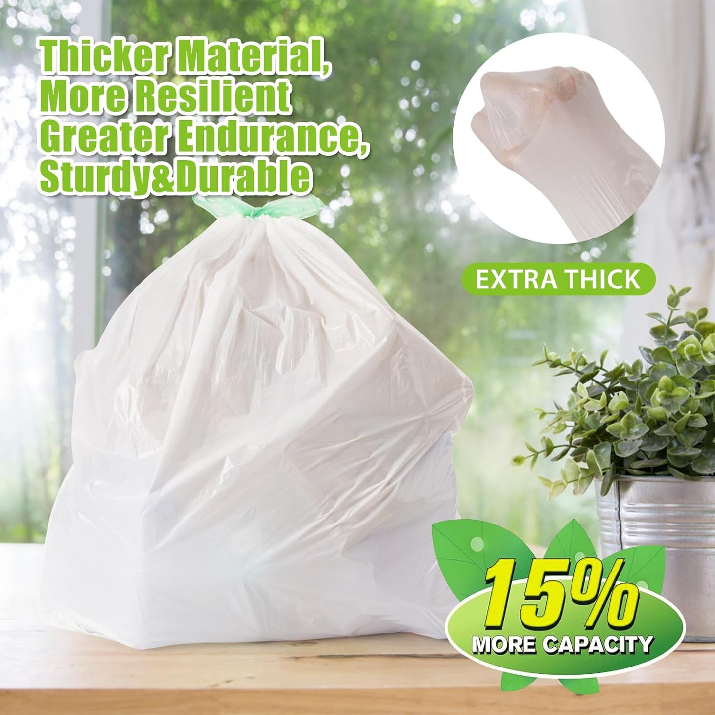 ValueGuard 13 Gallon Tall Drawstring Trash Bags - 100% Recycled Waste Bags for Kitchen & Office (300 Count)