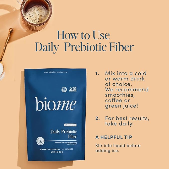 Daily Prebiotic Fiber Powder Unflavored - 7g Per Serving - Soluble & Insoluble Fiber Supplement Powder for Women & Men - Digestive Health & Gut Health - GLP-1 Friendly, Sugar Free - 30 Servings