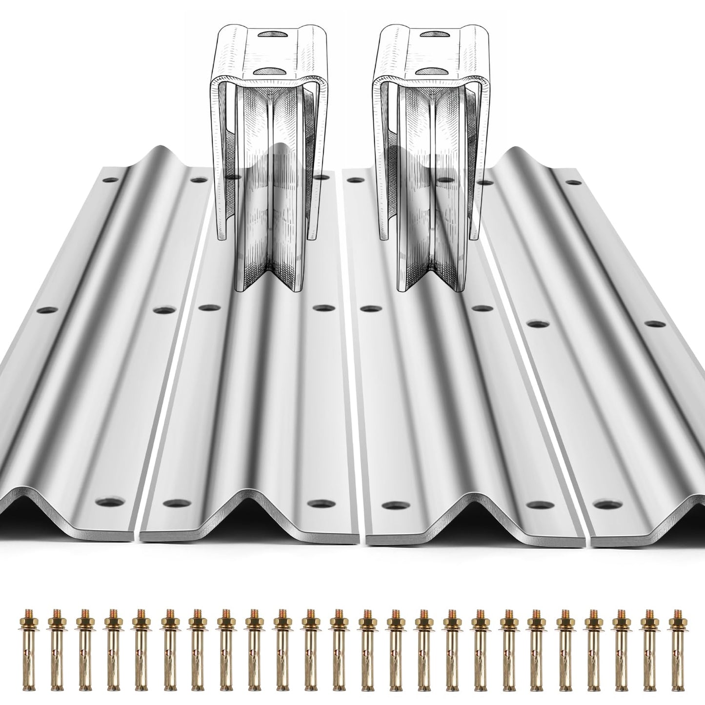 Otoolling 24 FT V-Track Galvanized Inverted V Track for Sliding Gate Rollers with Hardware Kit Heavy Duty Sliding Door Track Rail for Driveway Gate, Car Entry Door, Barn Doors and Outdoor Applications