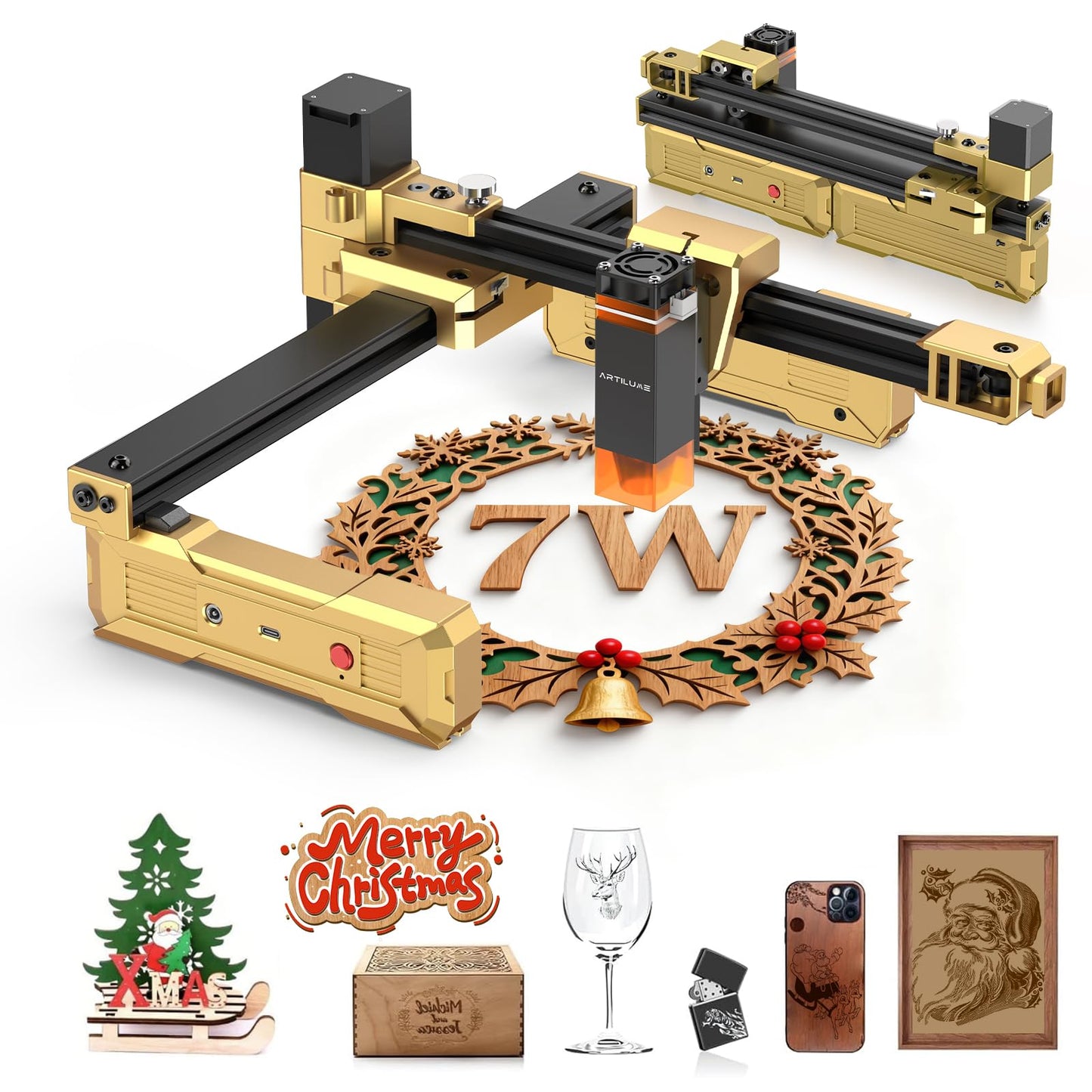 Artilume Laser Engraver Portable Laser Cutter Foldable Laser Engraving Machine for Small Business 200x150mm Working Area for Wood Leather Acrylic Coated Metal–DIY & Crafting T1-7000mW