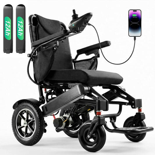 35 Miles Long Range Electric Wheelchair for Adults, Foldable Motorized Wheelchair with 2 Removable 12Ah Batteries, All Terrain Power Wheelchairs for Senior, Airline Approved, Black