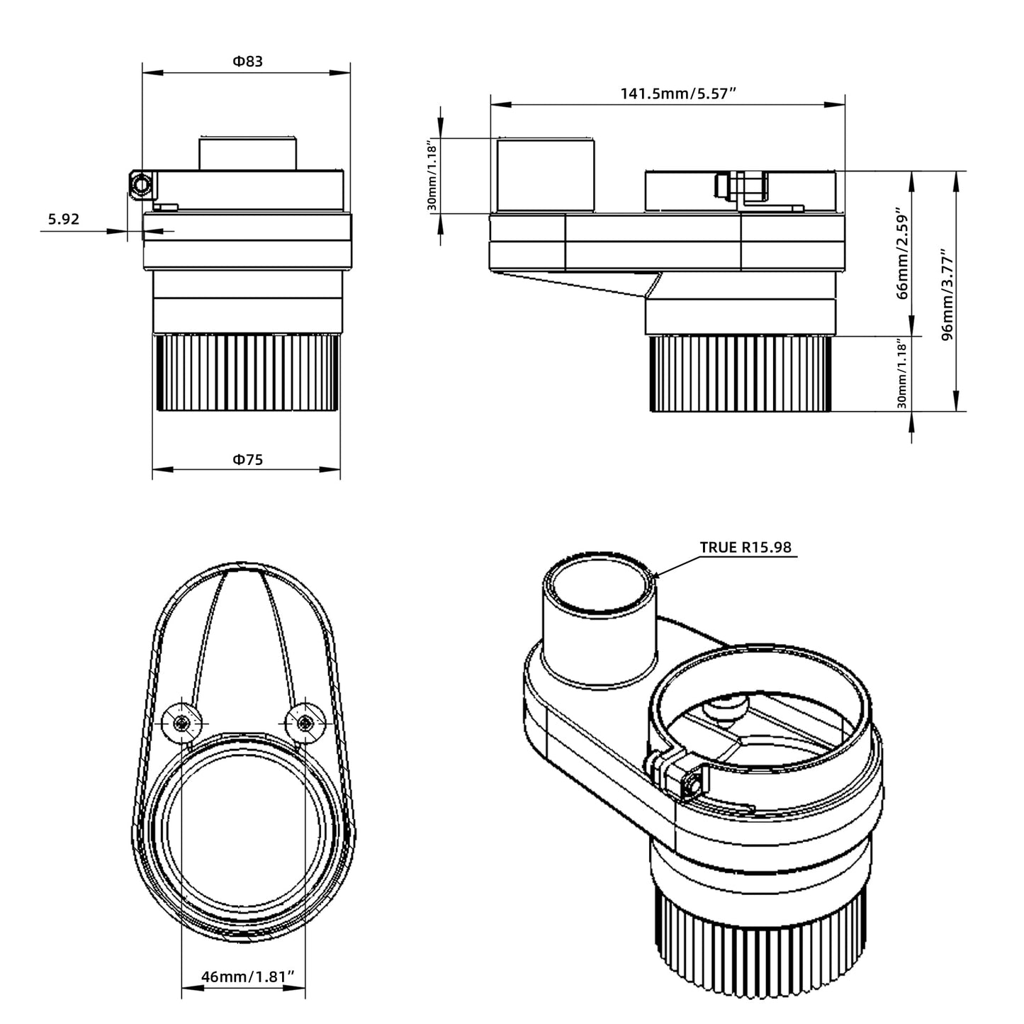 FoxAlien 69mm Diameter Dust Shoe for CNC Router Machine, Compatible with 52mm Spindle Motor and 65mm Router, Hose Diameter 38mm