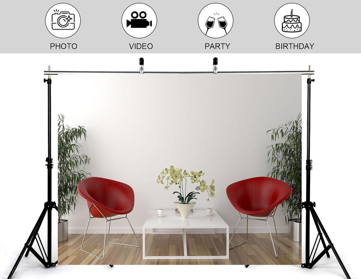 KeyWork 9x6ft Modern Red Accent Chairs Backdrop Contemporary Interior Photography Background for Minimalist Party