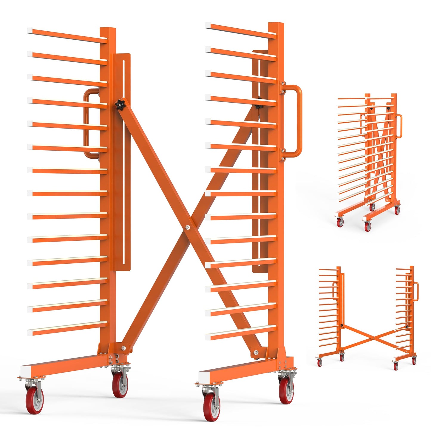 Tredre 15-Tier Paint Drying Rack with Nylon Wheels, Width Adjustable 12"-58", Heavy Duty Cabinet Door Drying Rack, 110 lbs Per Tier, Space-Saving Metal Paint Rack for Workshop, Spray Booth, Factory