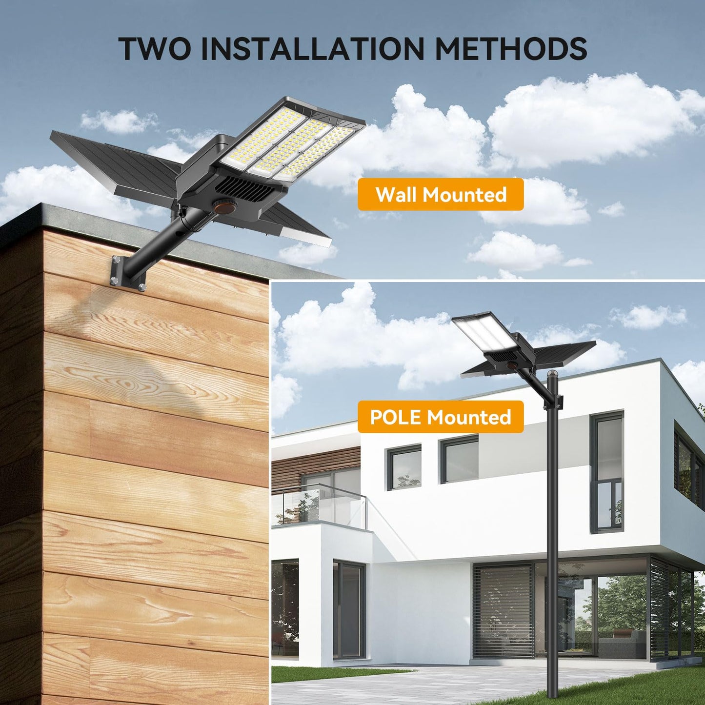 Adewalk 12000W Solar Street Light with Dual Solar Panels, Commercial Grade Parking Lot Lights with Large LEDs, Flood Lights Outdoor wth Motion Sensor and Remote Control for Yard, Street 2 Pack