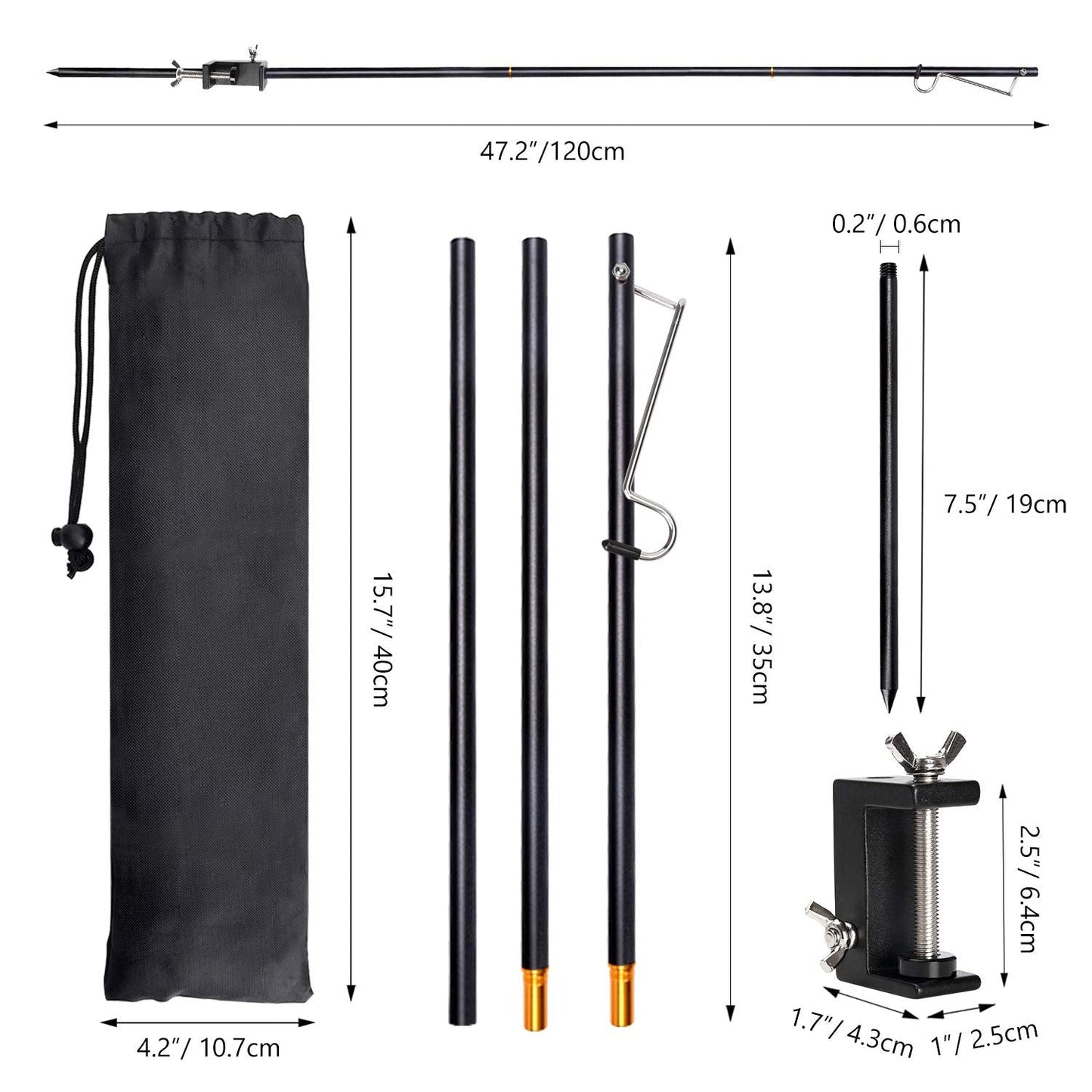 TOBWOLF Portable Camping Lantern Stand, Collapsible Aluminum Lamp Post, One Size, Black