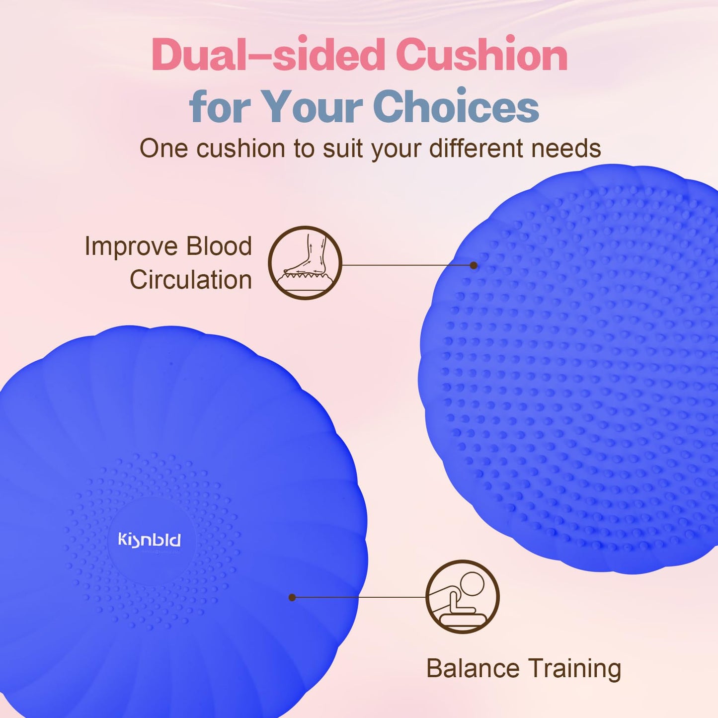 kisnbld Wobble Cushion, Extra Thick Wiggle Seat for Sensory Kids, Non-slip Balance Disc with Inflation Pump for Adults Core Strength, Posture Improvement & Physical Therapy (13.5in/34cm)