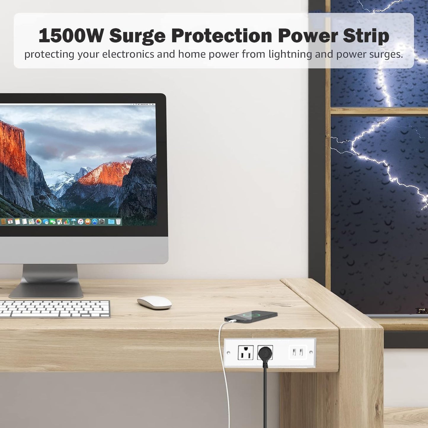 Geao Adapter 1500W Recessed Power Strip Mount Hidden Charging Station with USB Plug Multiple Surge Protector Outlet