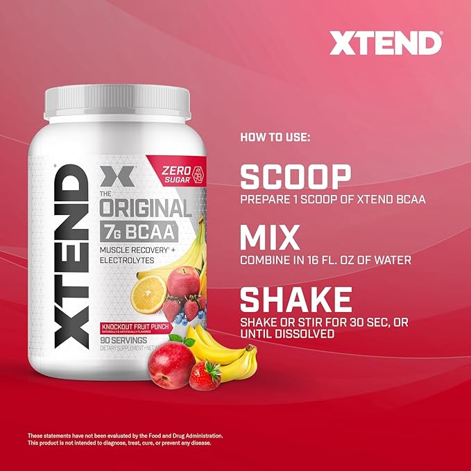 Original BCAA Powder Knockout Fruit Punch | Sugar Free Post Workout Muscle Recovery Drink with Amino Acids | 7g BCAAs for Men & Women | 90 Servings