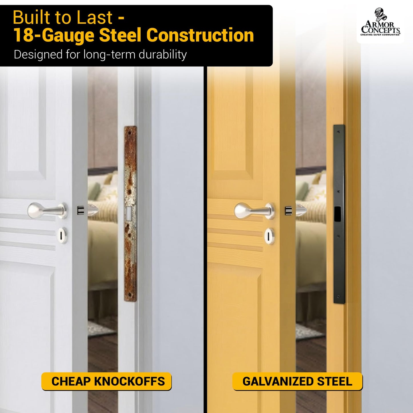 Armor Concepts FIX-A-JAMB 24" Interior Door Jamb Repair Kit – Door Frame Reinforcement, Heavy-Duty 18-Gauge Galvanized Steel, for Bedroom, Bathroom & Closet Doors, Aged Bronze