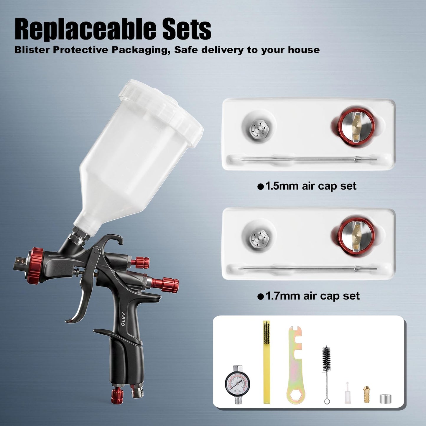 AEROPRO TOOLS R500 LVLP Air Spray Gun with 1.3/1.5/1.7mm Nozzles & Air Regulator, A610 Paint Guns Automotive, Car Paint Gun Sprayer, Paint Gun for House Painting, Car, Furniture, Varnish and Top Coat