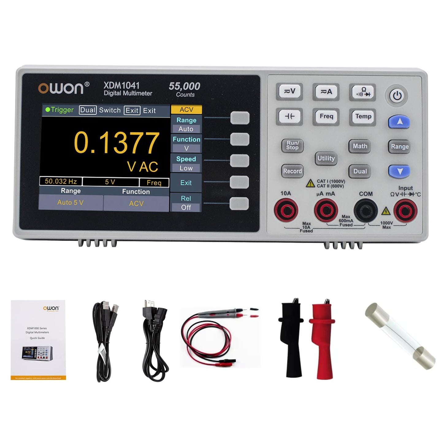 OWON XDM1041 Bench Desktop Digital Multimeter, 55000 Counts True RMS 1000V AC/DC 10A Multi Tester, 3.5-inch LCD, Temperature Test for Lab, Factory, Instrument Maintenance