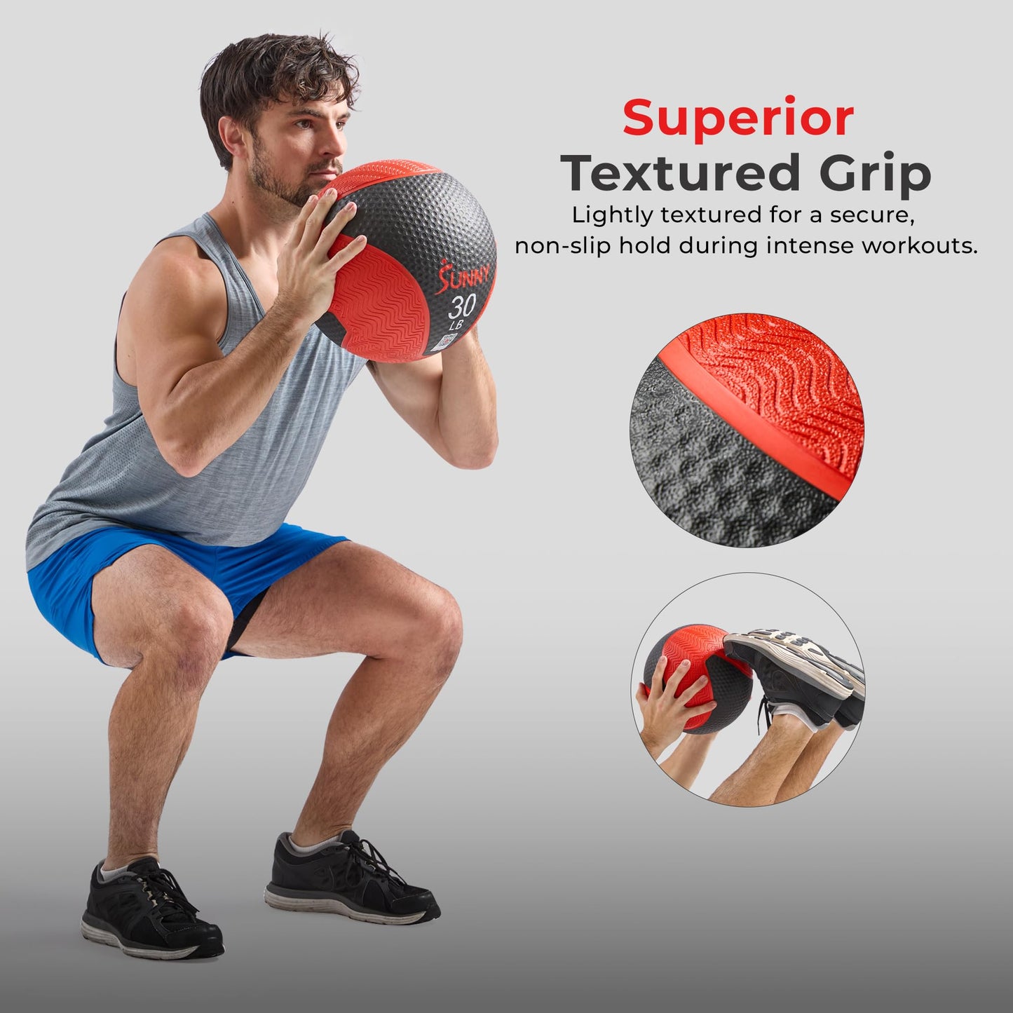 Sunny Health & Fitness 30LB Medicine Ball, Textured Rubber, Core Strength & Balance Training, Bouncing, Weight for Home Workouts SF-EB03-30