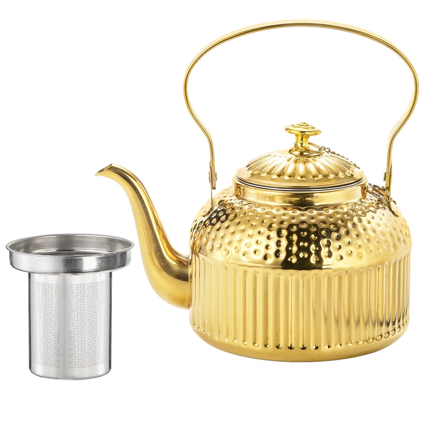 ZENFUN Vintage Stainless Steel Teapot with Infuser, 1.4L(47 FL OZ) Antique Stovetop Water Kettle, Small Teapot, Water Boilers Mini Tea Kettle for Induction/Gas