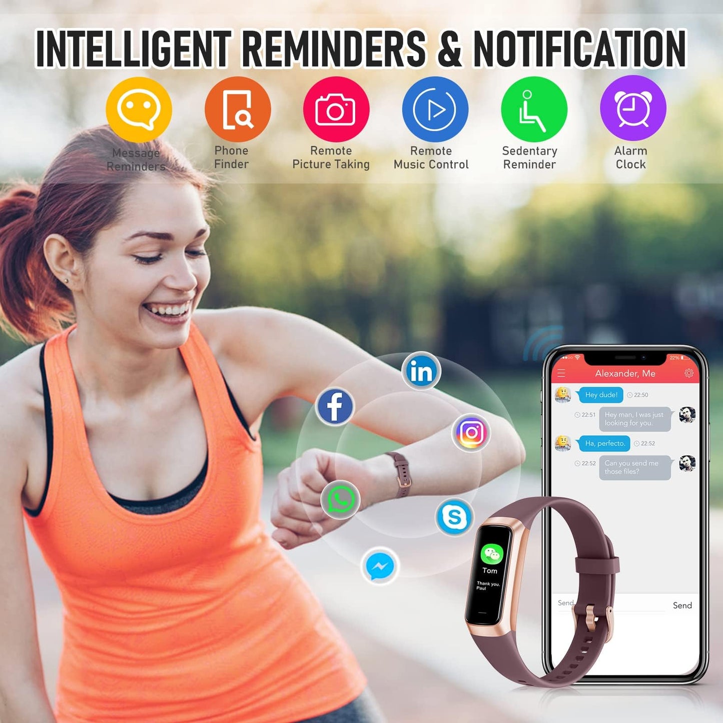 Bakoor Fitness Tracker, Fitness Watch with 24/7 Heart Rate Blood Oxygen Sleep Monitor, 1.10" AMOLED HD Touch Color Screen Step Counter, Activity Trackers Pedometer Health Smart Watch for Women Men