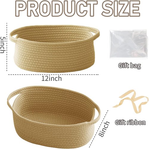 JMvicyroam Woven Basket - Small Rope Storage Bin with Handles | Versatile Organizer for Shelves & Closets (3 Pack)