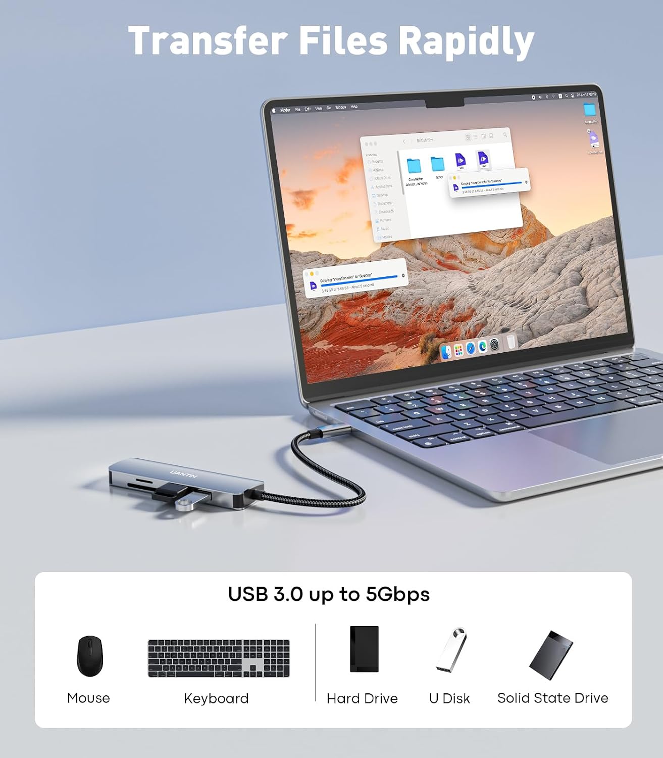UANTIN 4K 2 3.0, 5 1 USB C Hub Multiport Adapter with HDMI Dongle, SD/TF Card Reader, USB-A in USBC Hub for MacBook Mac