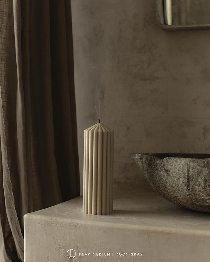LAWA Ribbed Peak Pillar Candle - Large Beautiful Handmade Pillar Scented Soy Wax Candle Elegant Bubble Aesthetic Candle Housewarming Gift Home Room Shelf Decor Idea (Medium, Moon Gray)