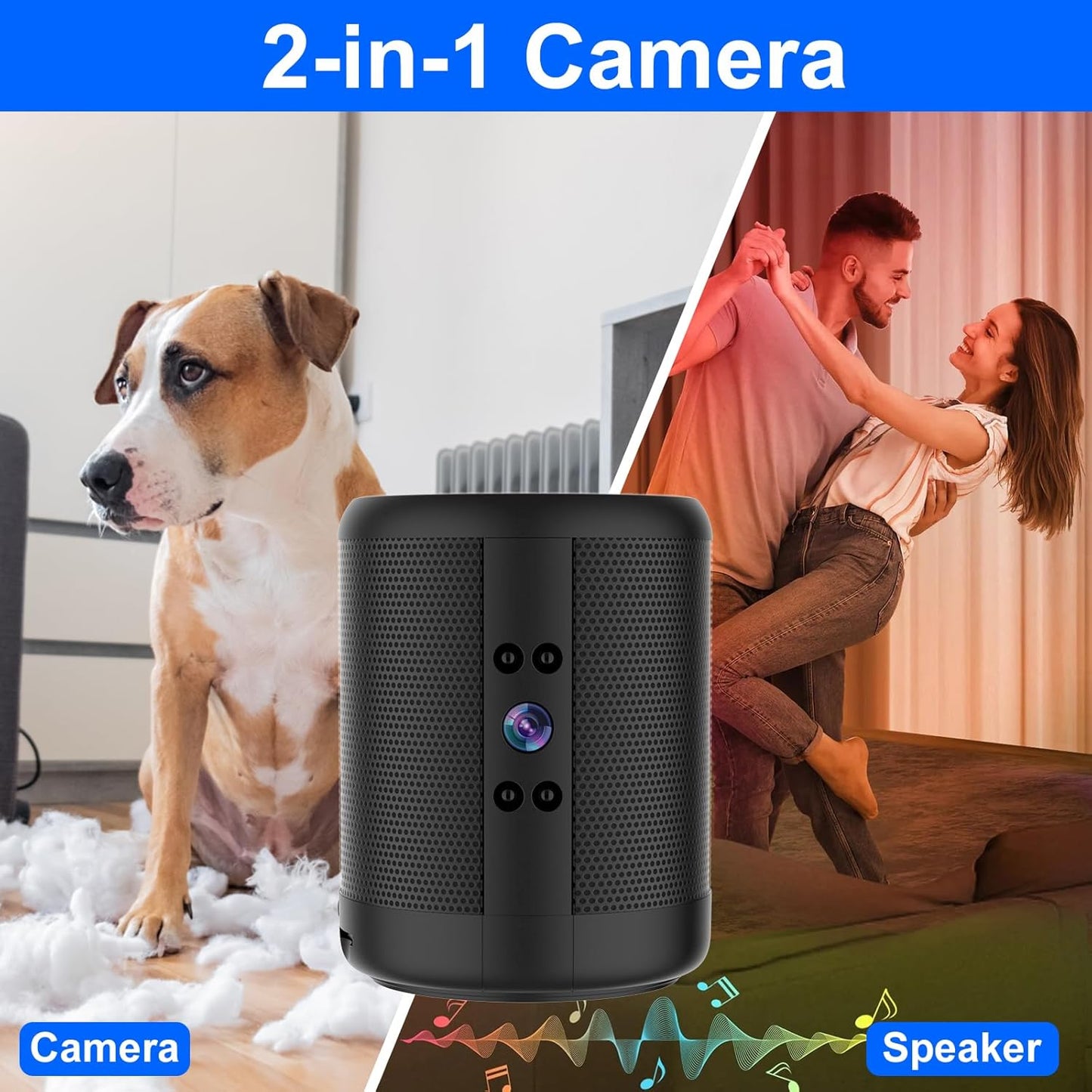 TnoxHD 24/7 Indoor Camera Bluetooth Speaker, HD Wireless Home Security Camera with Night Vision, Motion Detection