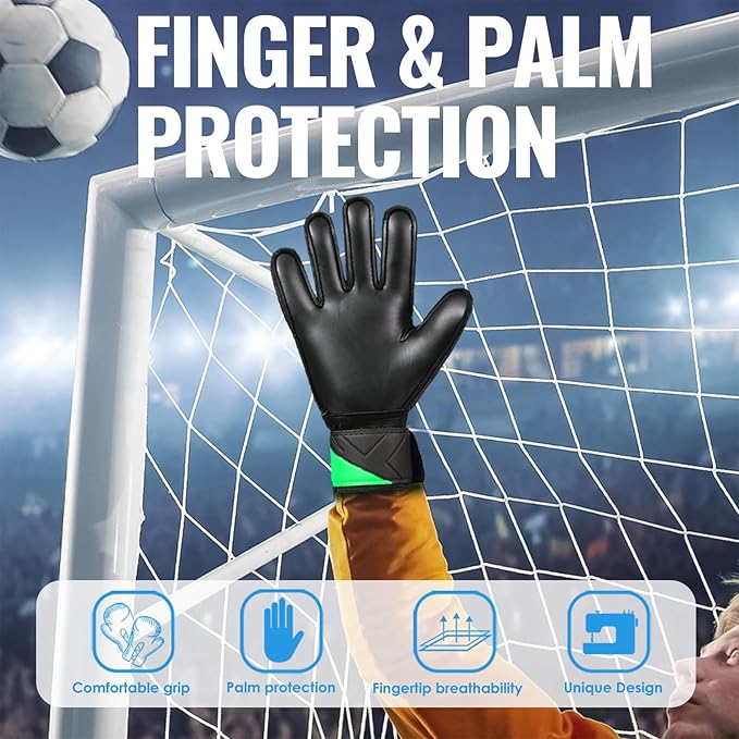 Malker Goalkeeper Gloves Soccer Goalie Gloves with Strong Grips Palms Anti-Slip Latex Breathable Football Gloves for Kids Youth Adult