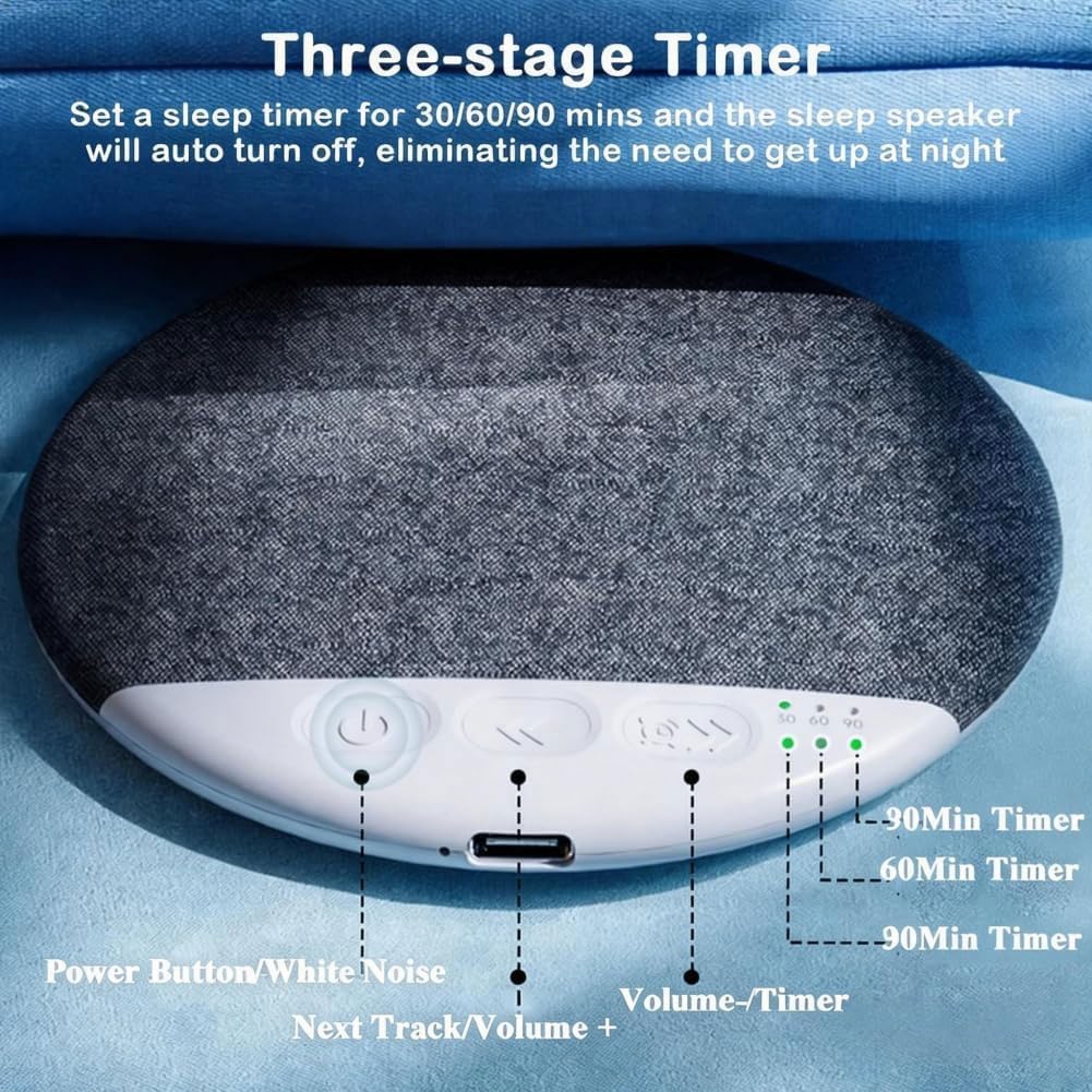 Generic 5.4 30/60 Bluetooth Pillow Speaker, Mini Portable Under Pillow Speaker with White Noise Timer, Ultra Slim