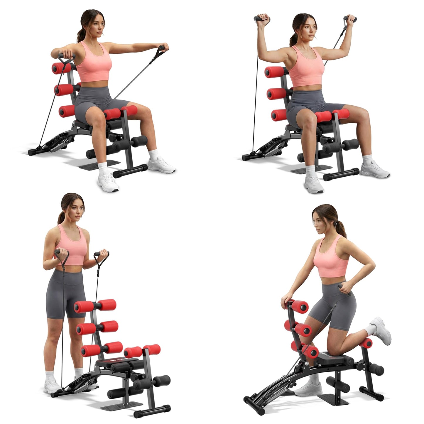 seanleecore Ab Machine with Squat machine, Multi-Functional Adjustable Ab Trainer, Ab Workout Bench for Home Gym, Sit Up Machine for Abdominal & Glutes, Exercise Chair for Full Body Workout