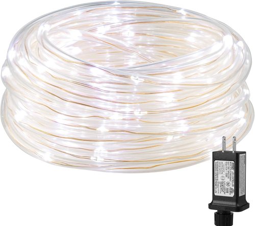 Lighting EVER Rope Lights - 100 LED Copper Wire String Lights, 33 ft Tube, Cool White 6000K