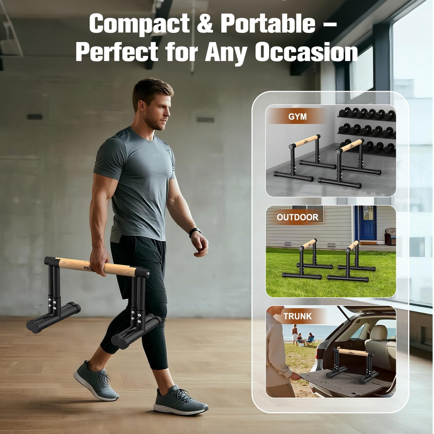 RELIFE REBUILD YOUR LIFE Push Up Bar,14in High Dip Station Functional Heavy Duty Dip Stands Fitness Workout Dip bar Station Stabilizer Parallette Push Up Stand (Black-04)