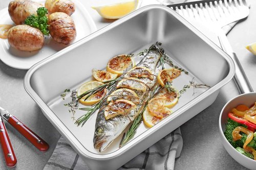 E-far Deep Lasagna Pan - Stainless Steel Roasting Dish, 12.75 x 10 x 3.2 Inches, Non-Toxic & Dishwasher Safe