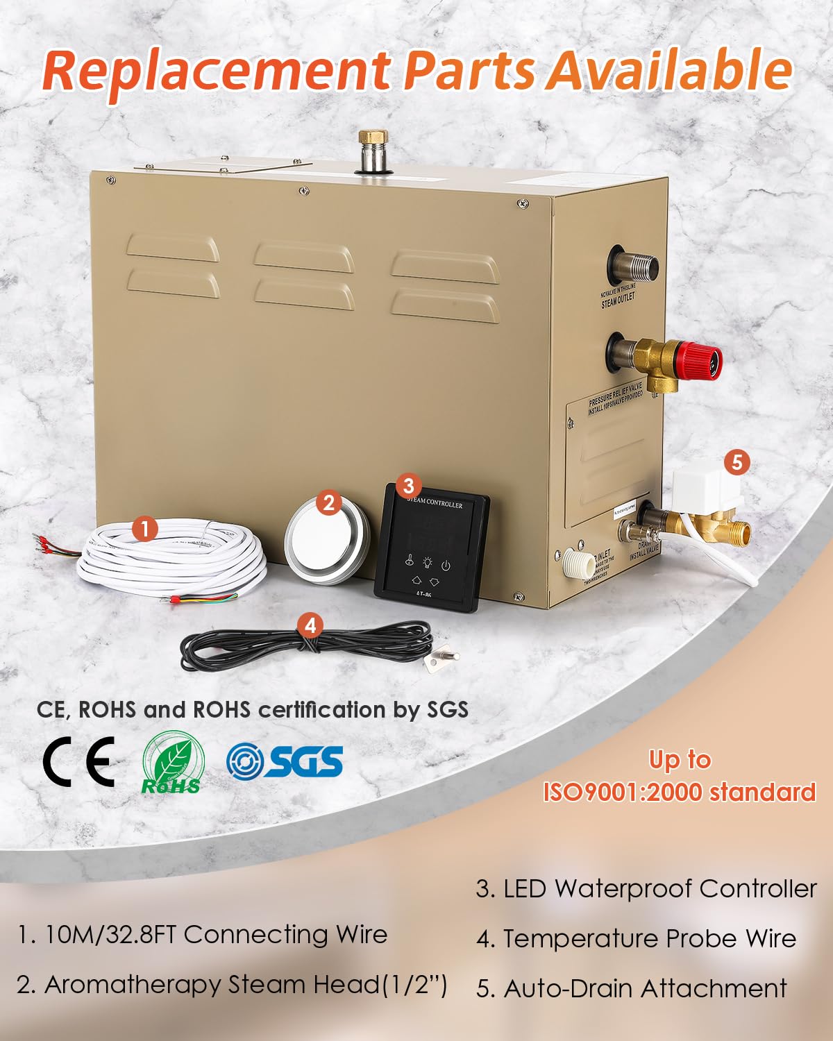 Hapyvergo Steam Shower Generator Kit 6KW for Bath Sauna SPA, Aromatherapy Steam Head, Self-draining System, LED Controller, 212CBFT/6m³Space