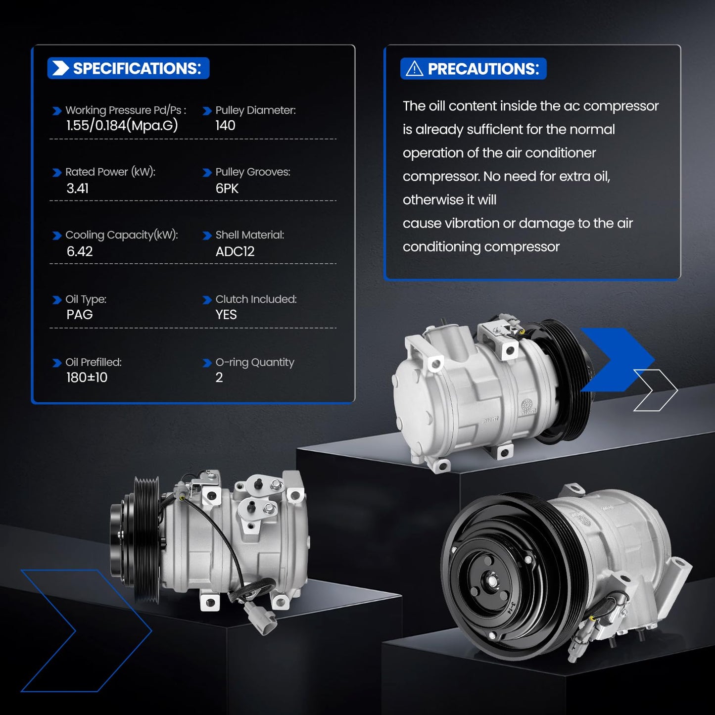 SYKRSS 68311 Air Conditioning A/C Compressor with Clutch Compatible with Toyota Celica 2000-2005 1.8L L4 GAS