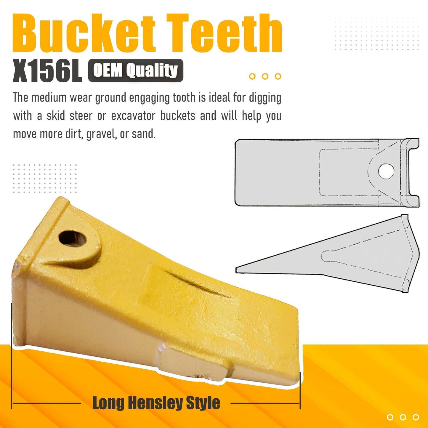 BDI Wear Part X156L Long Excavators Bucket Teeth, Excavators Tooth with P156 Pins Compatible with Skid Steer, Backhoe, Mini Excavators