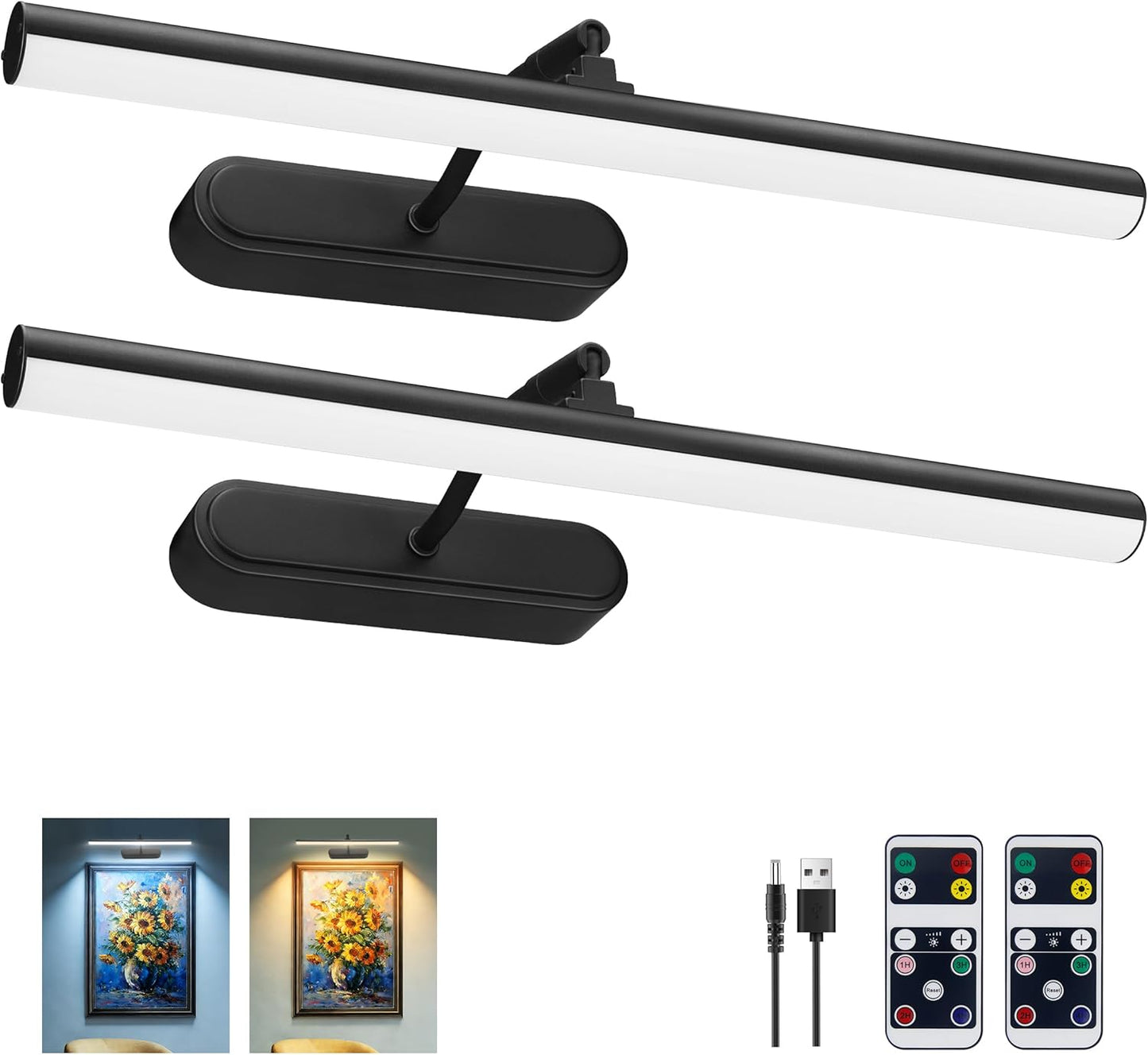 RAIFOOLLY 5000mAhBattery Dimmable 2PK Picture Light, Art Light for Paintings, Operated Wall Light, Remote Accent Light