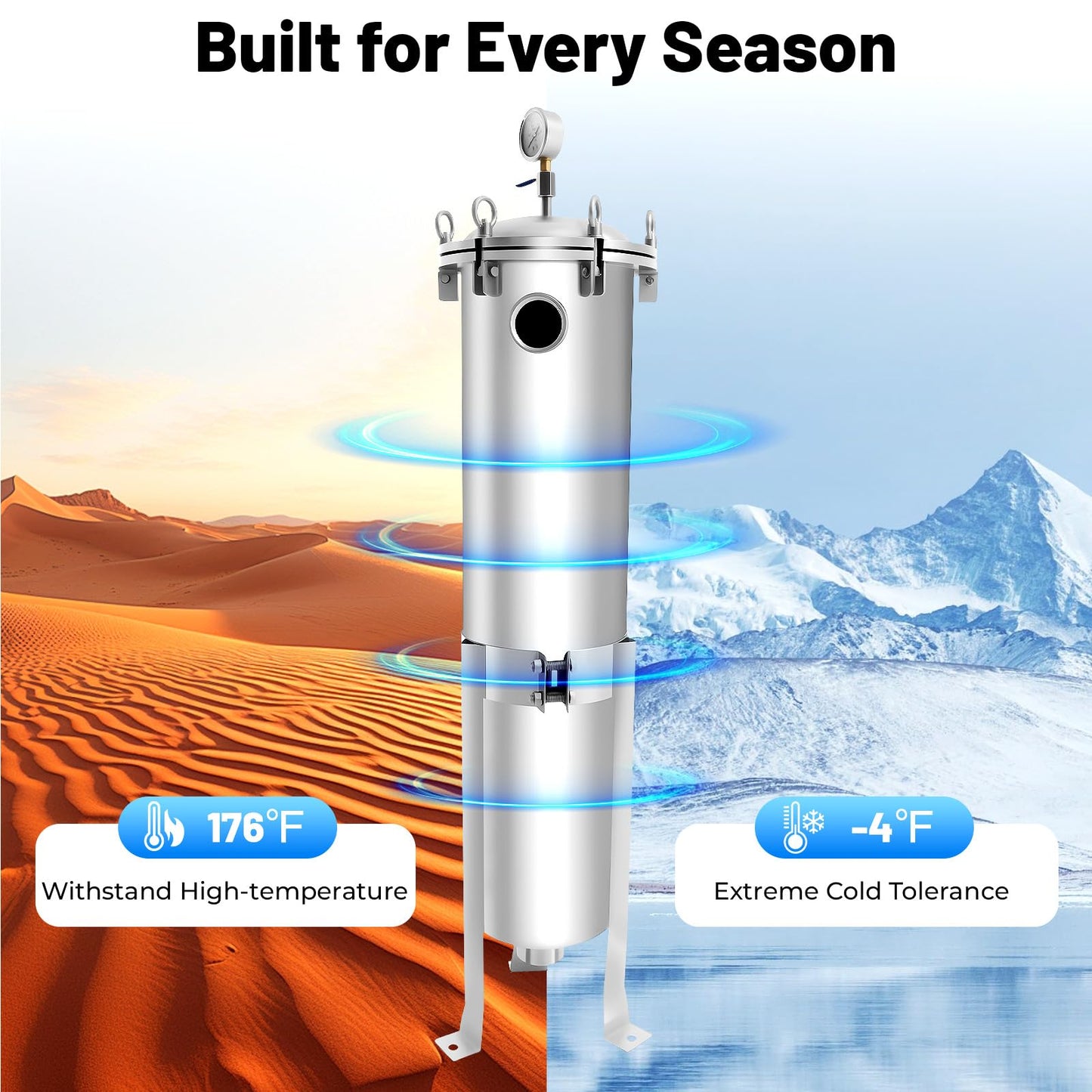 2" NPT Stainless Steel Bag Filter w/Mesh 150PSI Multi-Purpose Bag Filtering Equipment Heavy Duty Industrial Sock Filter Housing Bag Water Filter Purification Equipment