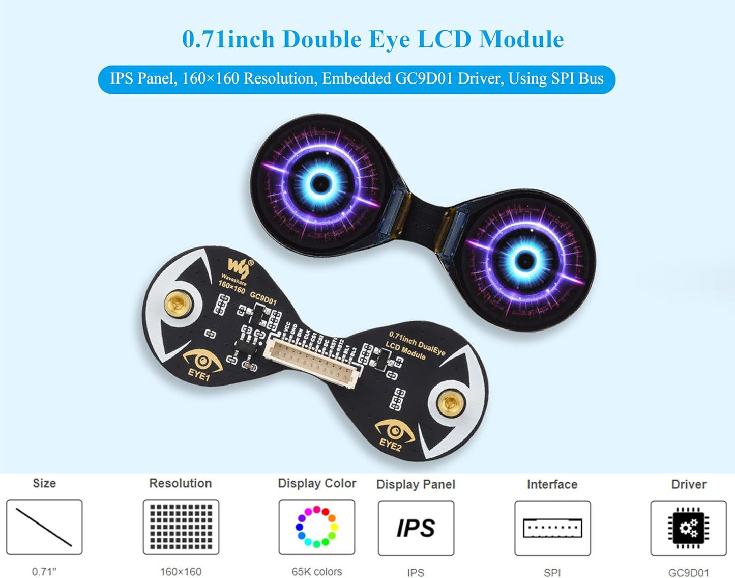 UeeKKoo 0.71inch ESP32 160x160 65K Double Eye Round LCD Display Module Compatible with Raspberry Pi Pico/Pico W, /