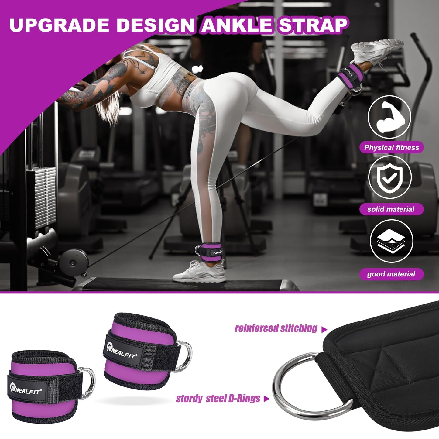 NEALFIT Barbell Pad Set with Lifting Straps & Ankle Straps - Squat Pad for Hip Thrusts, Lunges, Weightlifting - Heavy Duty Strength Training Equipment for Powerlifting, Home Gym (Purple)