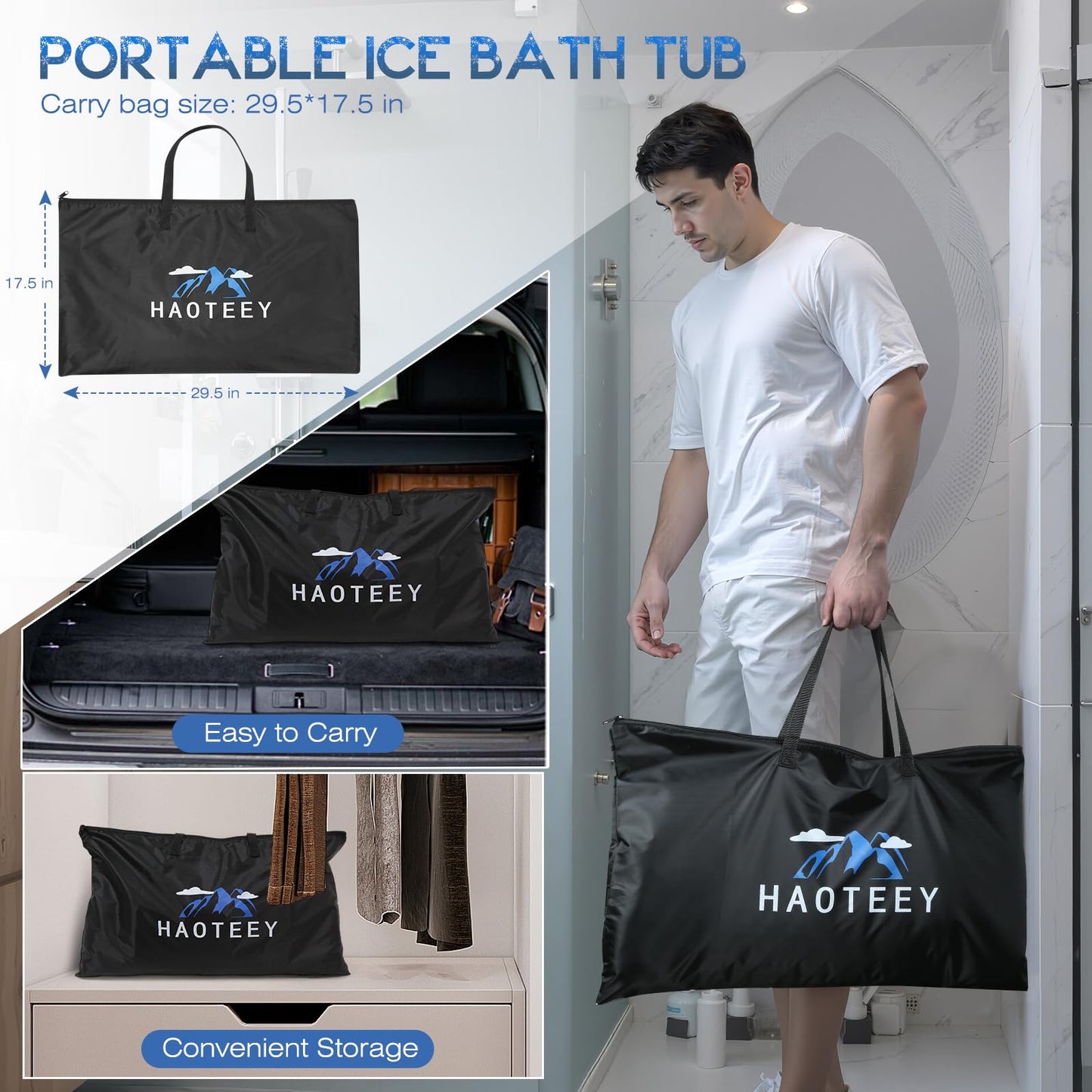 129 Gal Large Oval Ice Bath Tub with Air Ring, Cold Plunge Tub for Cold Water Therapy Exercise Recovery, Alu Support Portable Bathtub for Home, Gyms, Indoor, Outdoor