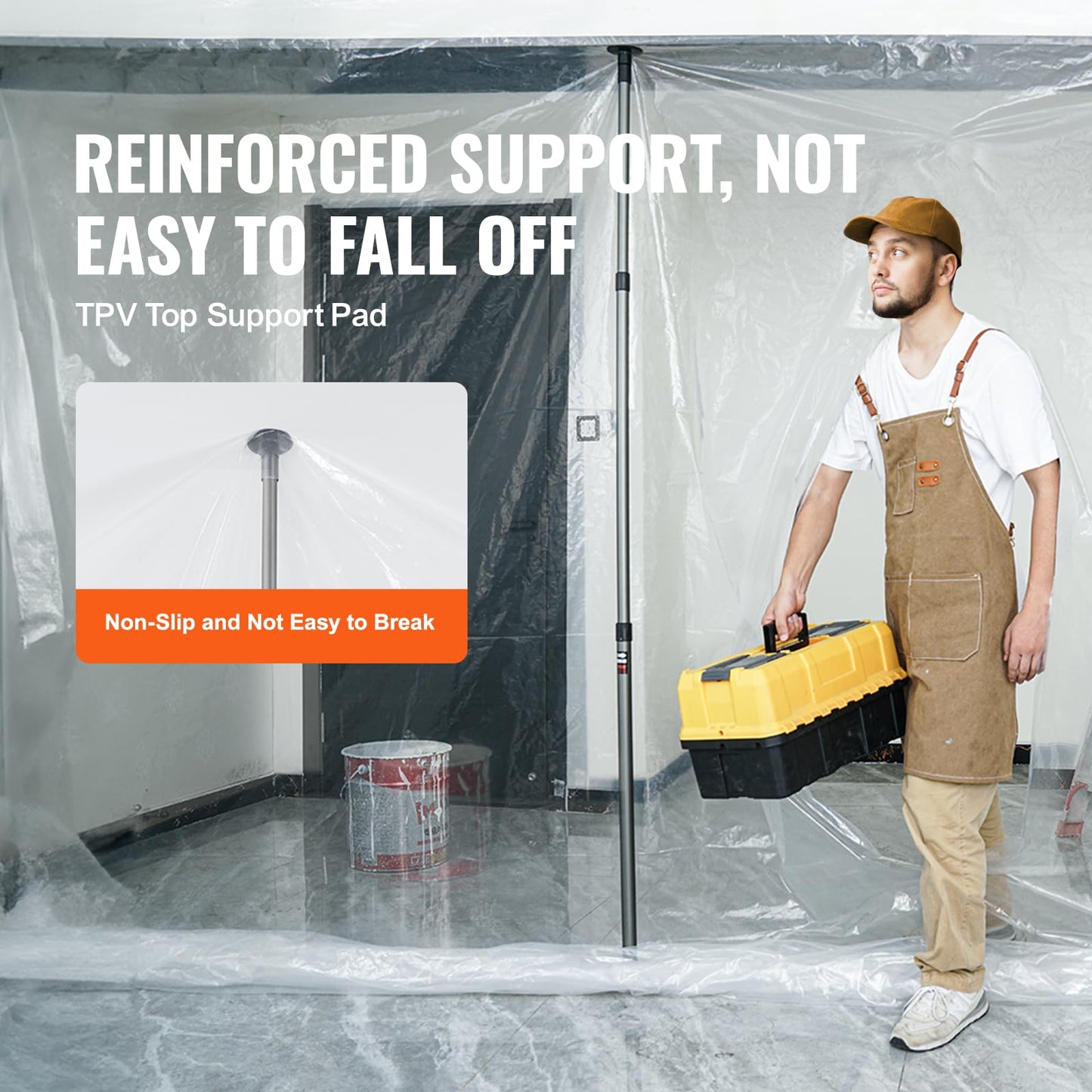 VEVOR Dust Barrier Poles, 10 Ft Telescoping System with 4 Poles, Carry Bag, and 32.8x13.12 Ft Plastic Film for Interior Decoration and Painting