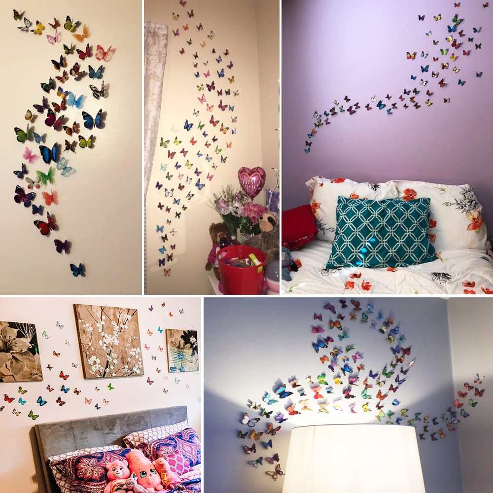 Skiennix 80 PCS Butterfly Wall Decals - 3D Wall Decor Stickers for Home & Room Decoration