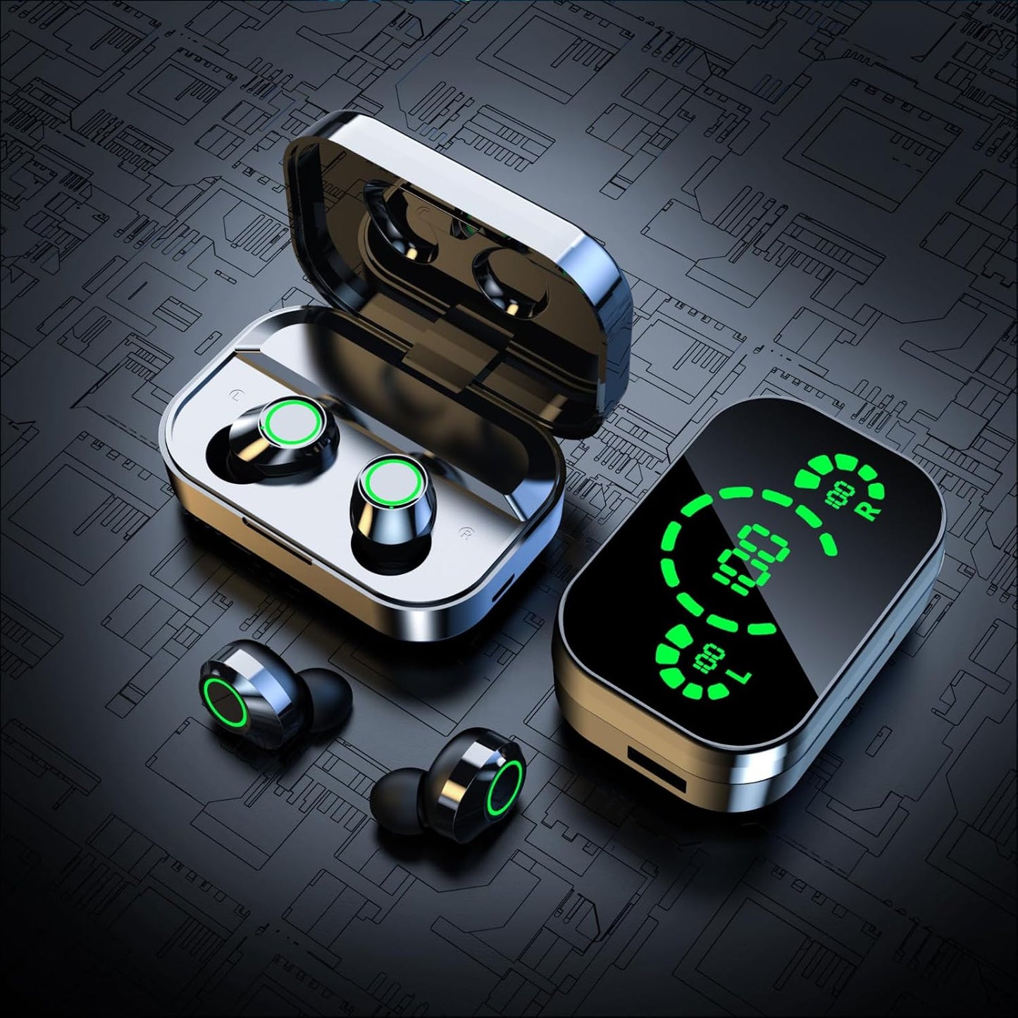 BSWLMDD 5.4 28-Hour Wireless Bluetooth Earbuds Battery Life Hi-Fi bass Earbuds Waterproof LED Display Charging case