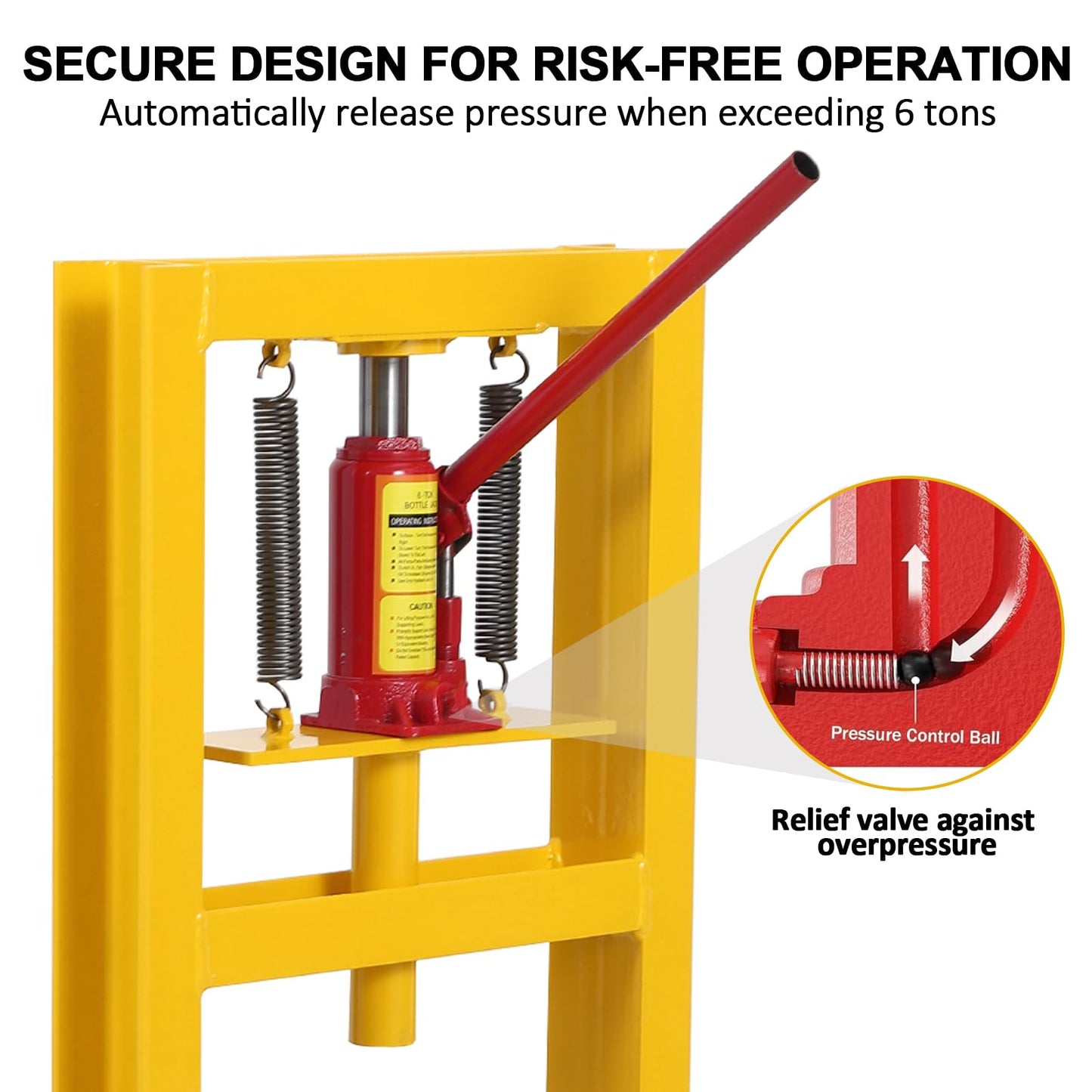 GarveeTech Hydraulic Press 6 T Hydraulic Shop Press, H-Frame Garage Floor Benchtop Press Adjustable Shop Press with Plates, Adjustable Working Table Height, for Gears and Bearings, Yellow
